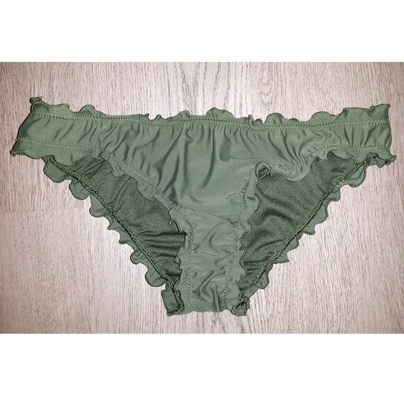 Hollister Swim Dark Green Ruffled Cheeky Bikini Bottoms Size XS Ruched Scrunch - Picture 1 of 4